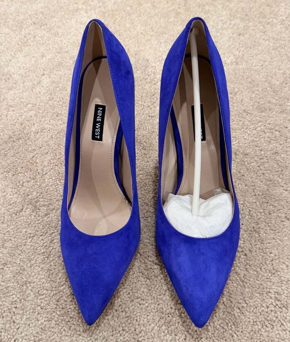 Nine West Tatiana Pointy Toe Stiletto Pumps in Blue Suede - Picture 3 of 6